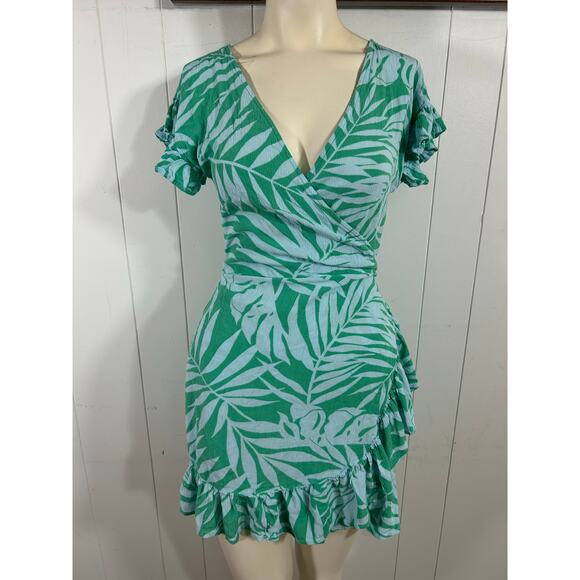 Billabong Wrap and Roll Dress Green/Blue Palm Leaves Size M - Picture 4 of 8